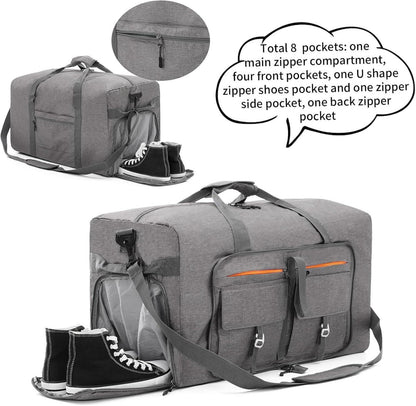 Vomgomfom 65L Faltbare Reisetasche Sporttasche Schuhtasche Grau 65L