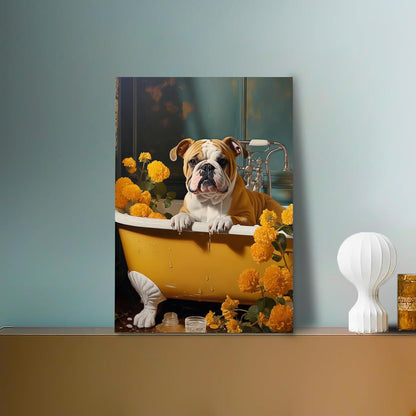 Senfgelb Bulldogge Badewanne Leinwandbilder 30x40cm