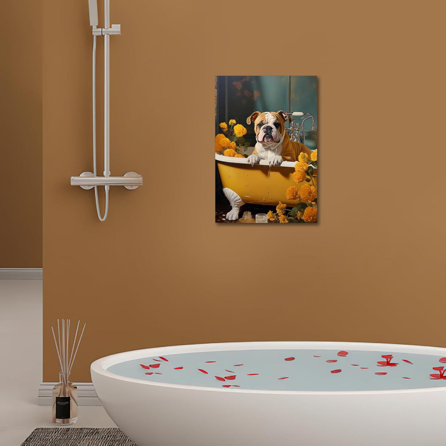 Senfgelbe Bulldogge Leinwand Malerei Wandbild 30x40cm mit Rahmen - Bauernhaus Wandkunst