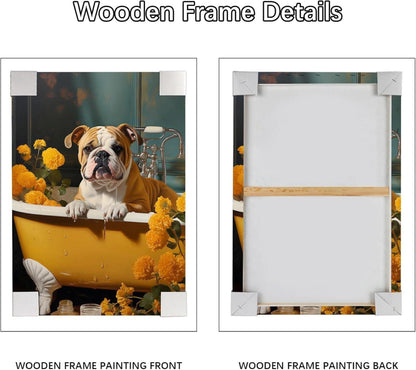 Senfgelbe Bulldogge Badewanne Leinwand Bilder Wandkunst 30x40cm