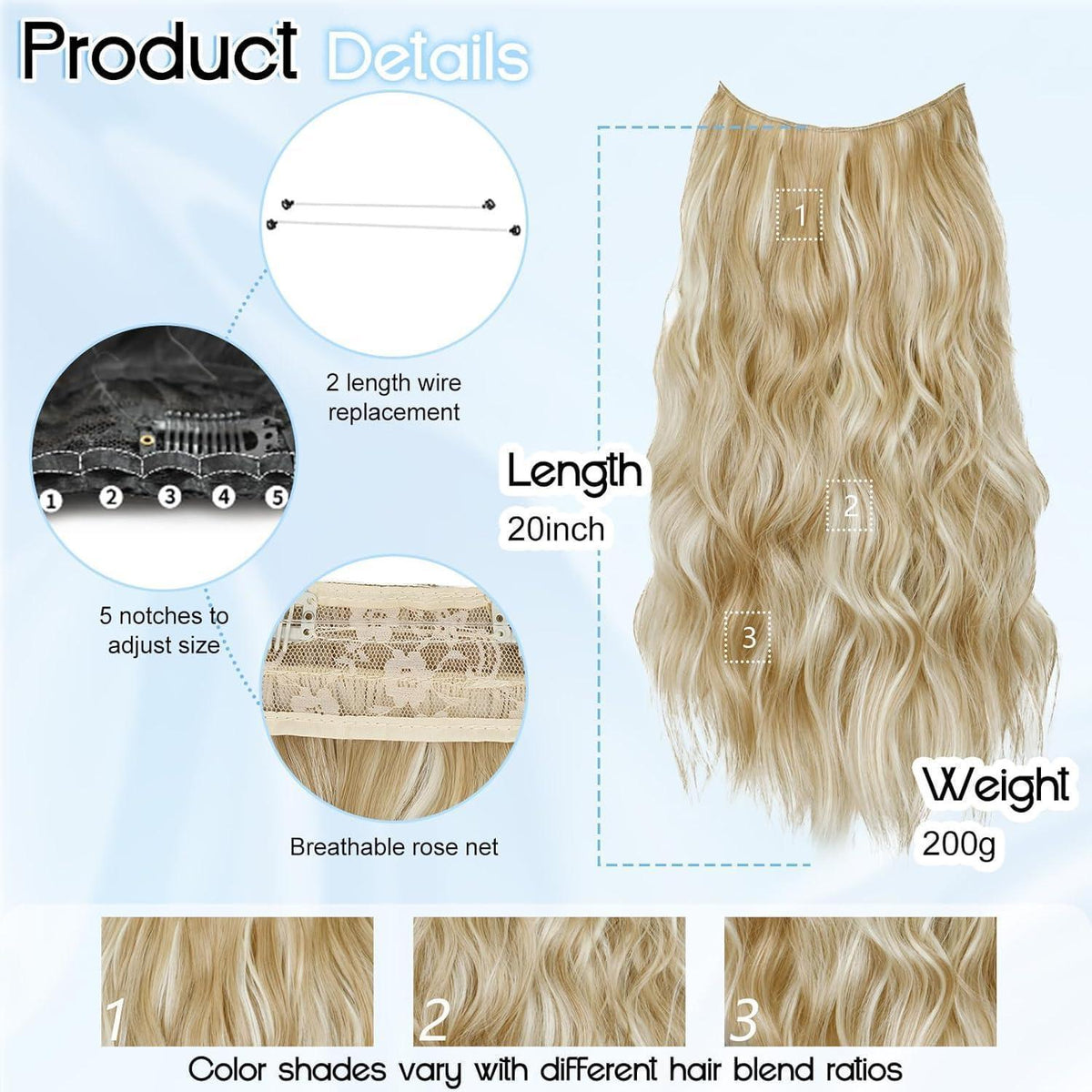 Lange gewellte Haarverlängerung Blond mit Clips & Draht 50cm