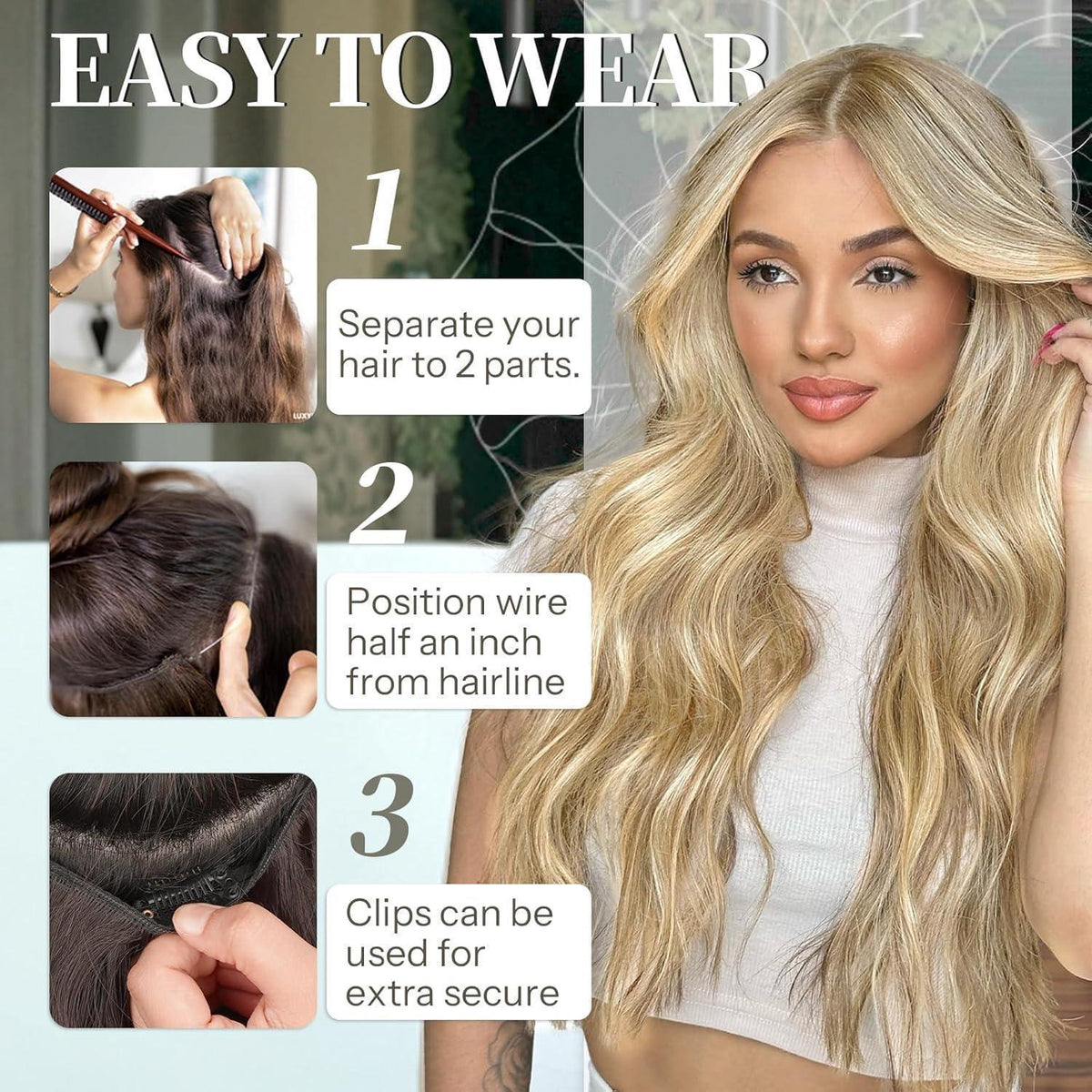 Lange gewellte Haarverlängerung Blond mit Clips & Draht 50cm