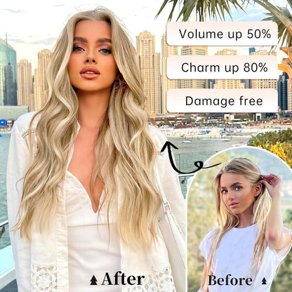 Lange gewellte Haarverlängerung Blond mit Clips & Draht 50cm