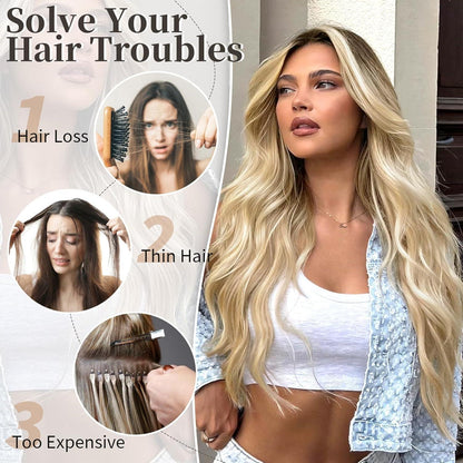 Lange gewellte Haarverlängerung Blond mit Clips & Draht 50cm