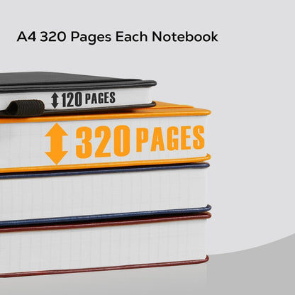 A4 Linien Notizbuch Hardcover – 320 Seiten Schwarz in Lederoptik