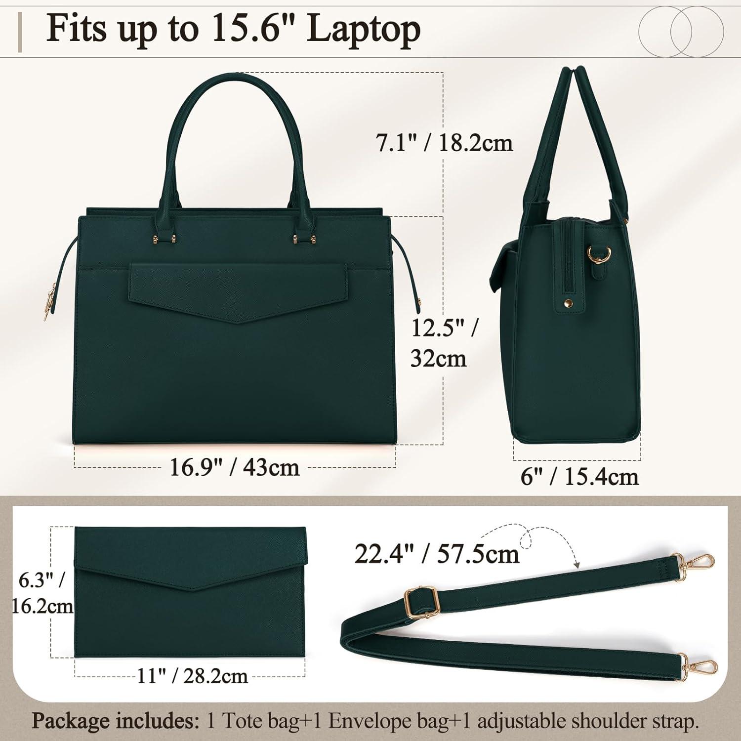 RAINSMORE Handtasche Damen Groß PU Leder Laptoptasche 15.6 Zoll Grün