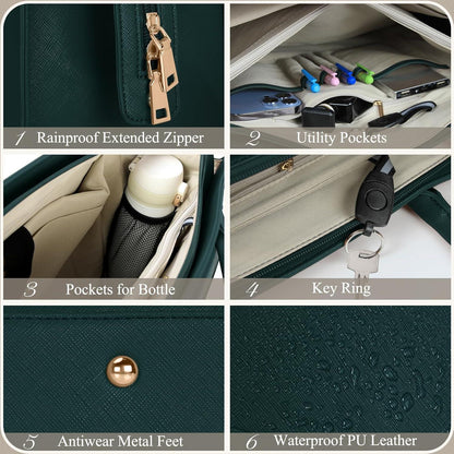 Damen Handtasche Umhängetasche 2in1 Shopper 15.6 Zoll PU Leder Grün
