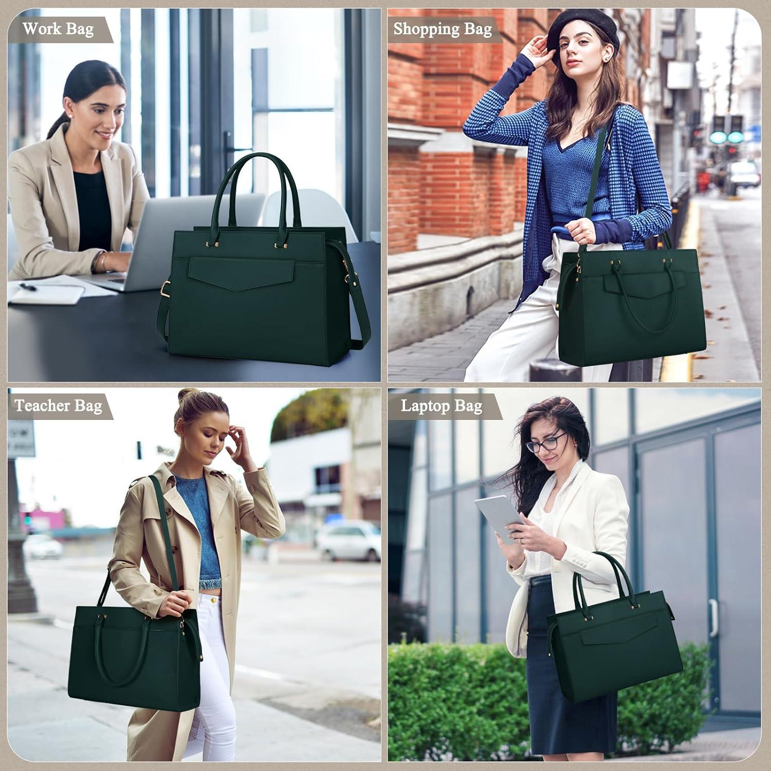 RAINSMORE Handtasche Damen Groß PU Leder Laptoptasche 15.6 Zoll Grün