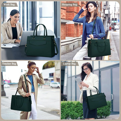 RAINSMORE Handtasche Damen Groß PU Leder Laptoptasche 15.6 Zoll Grün