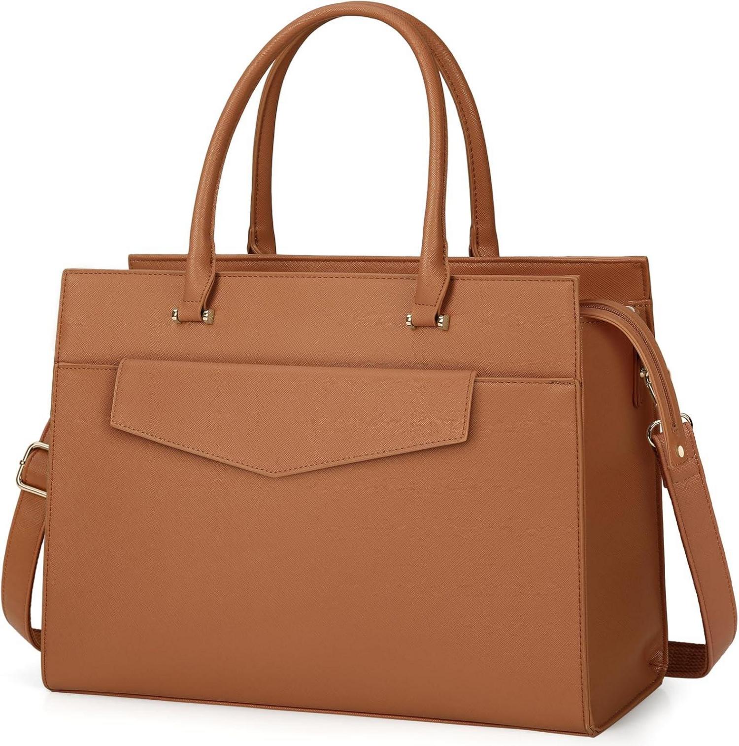 Große Damen Handtasche Braun PU Leder Laptoptasche 15.6 Zoll