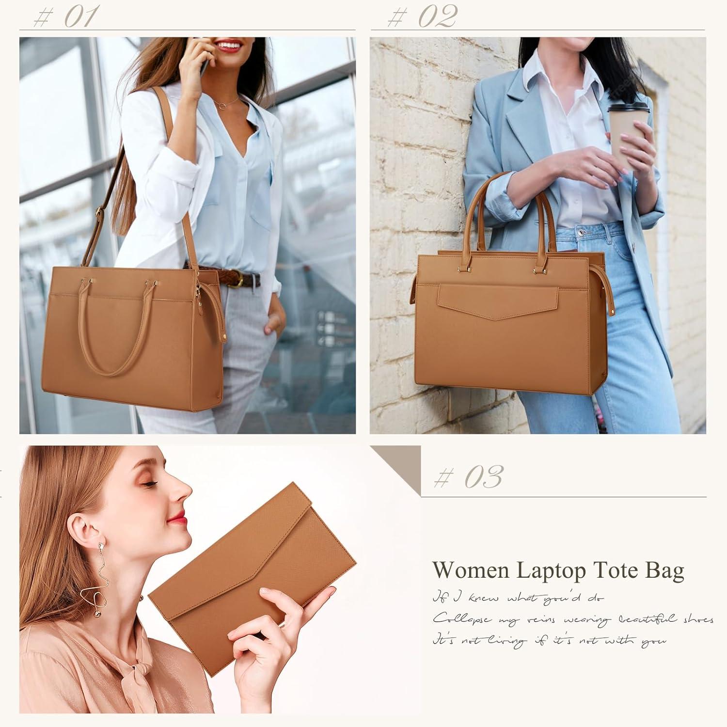Große Laptoptasche Damen Umhängetasche PU Leder 15.6 Zoll