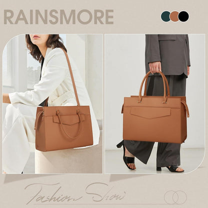 RAINSMORE Handtasche Damen Umhängetasche 15.6 Zoll Laptoptasche Braun