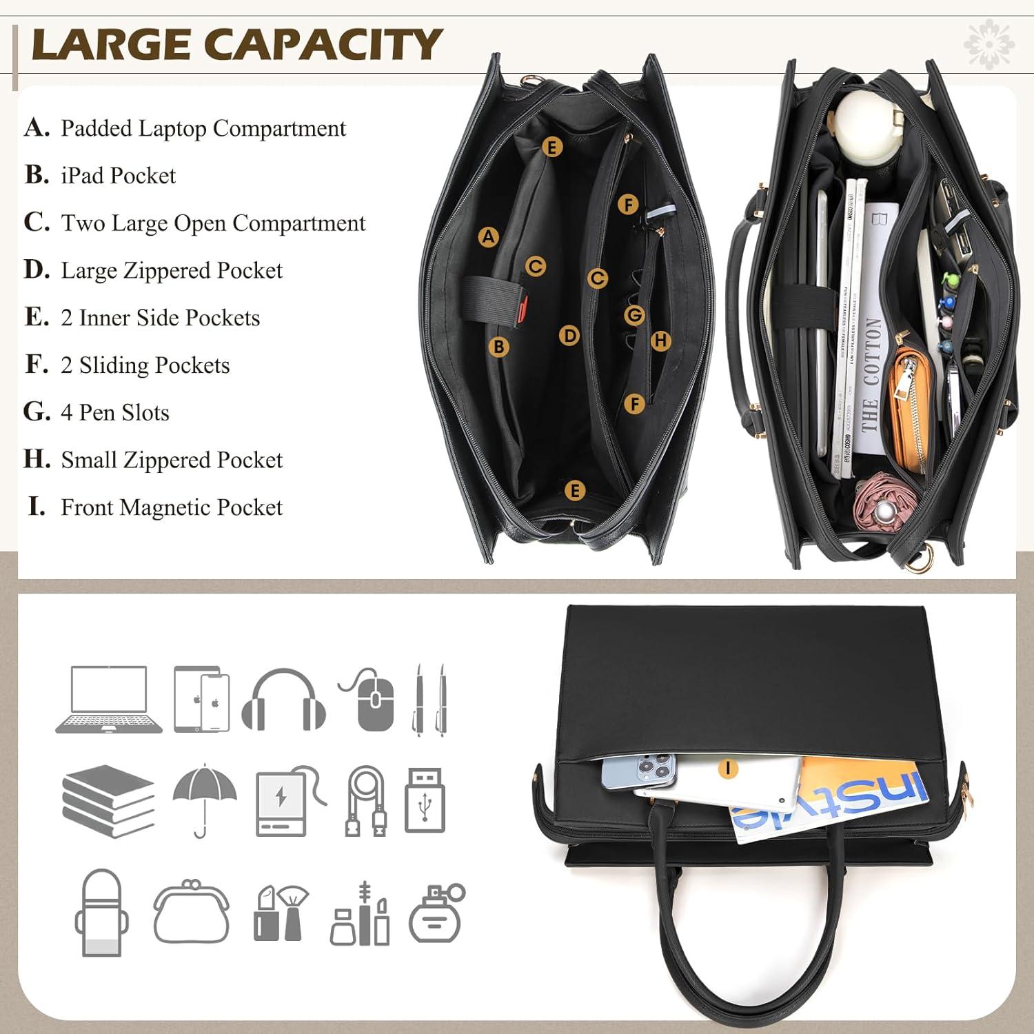 Damentasche Damen Laptoptasche 2-in-1 Shopper PU Leder Schwarz