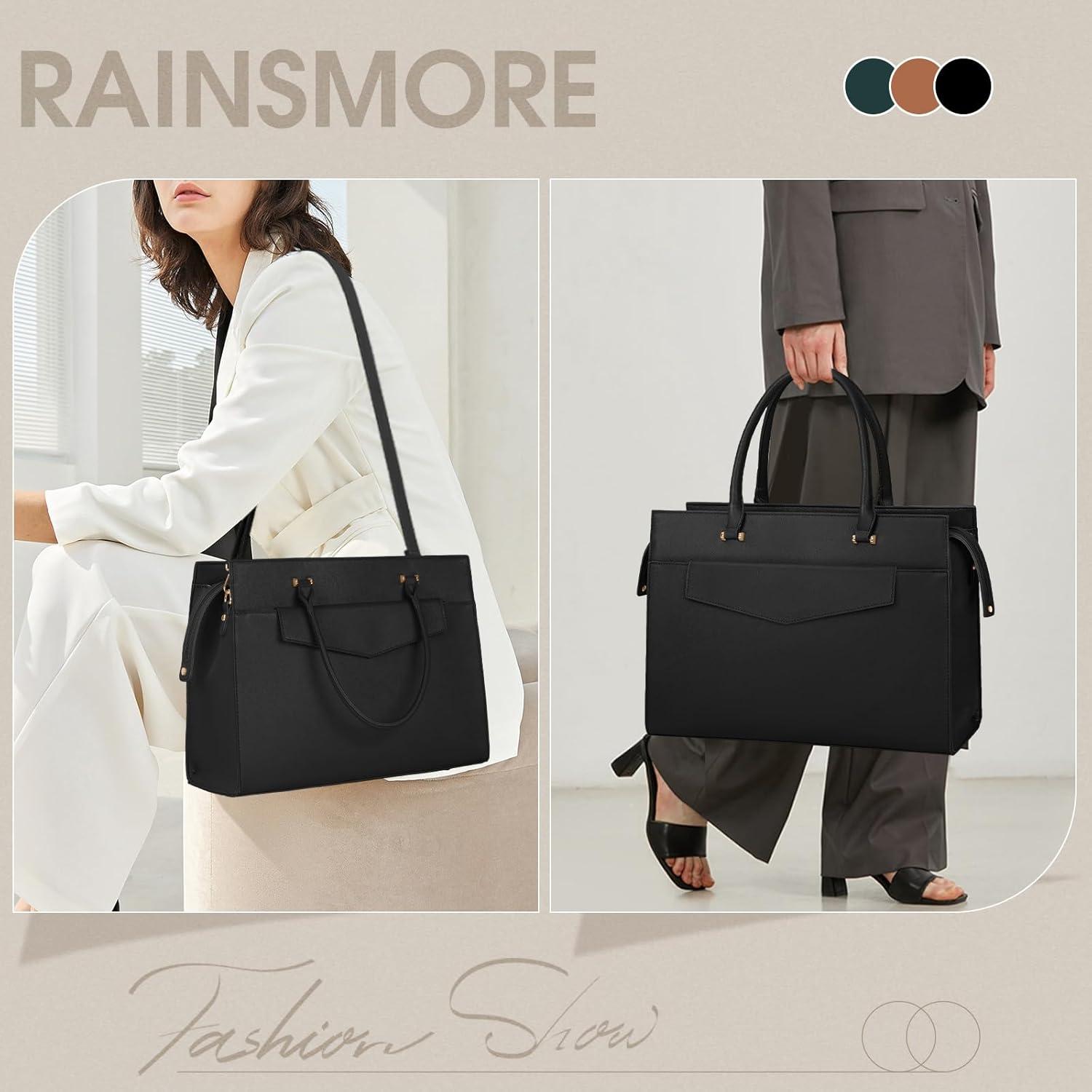 RAINSMORE Damen Handtasche Umhängetasche 15.6 Zoll, PU