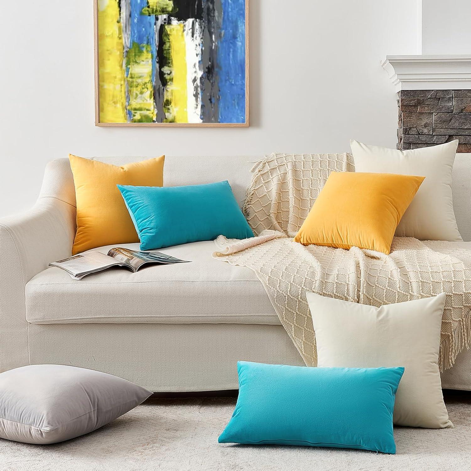 Samt Kissenbezug 50x50 cm Türkis Blau 2er Set für Sofa und Bett