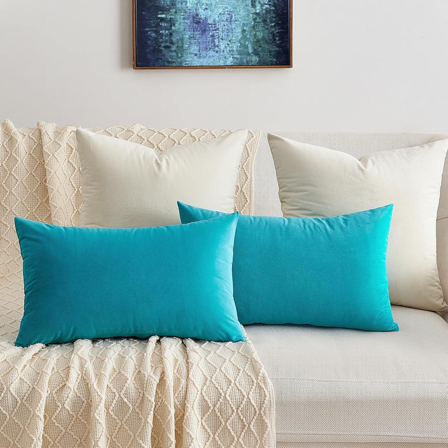 Kissenbezug Samt 50x50 cm Türkis Blau 2er Set für Sofa Bett Couch