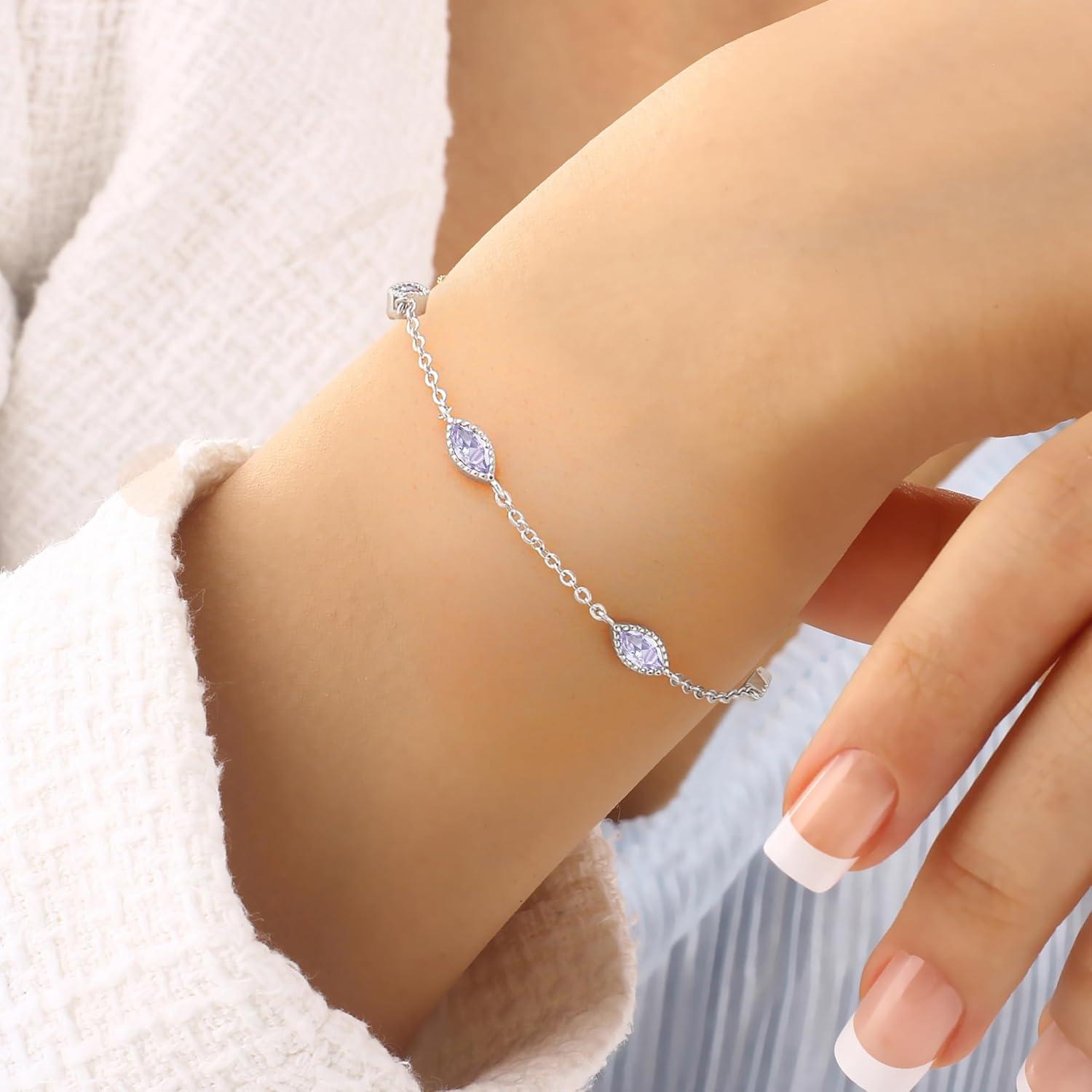 Pferdeaugen Armband 925 Sterling Silber Zirkonia Gold - Geburtsstein