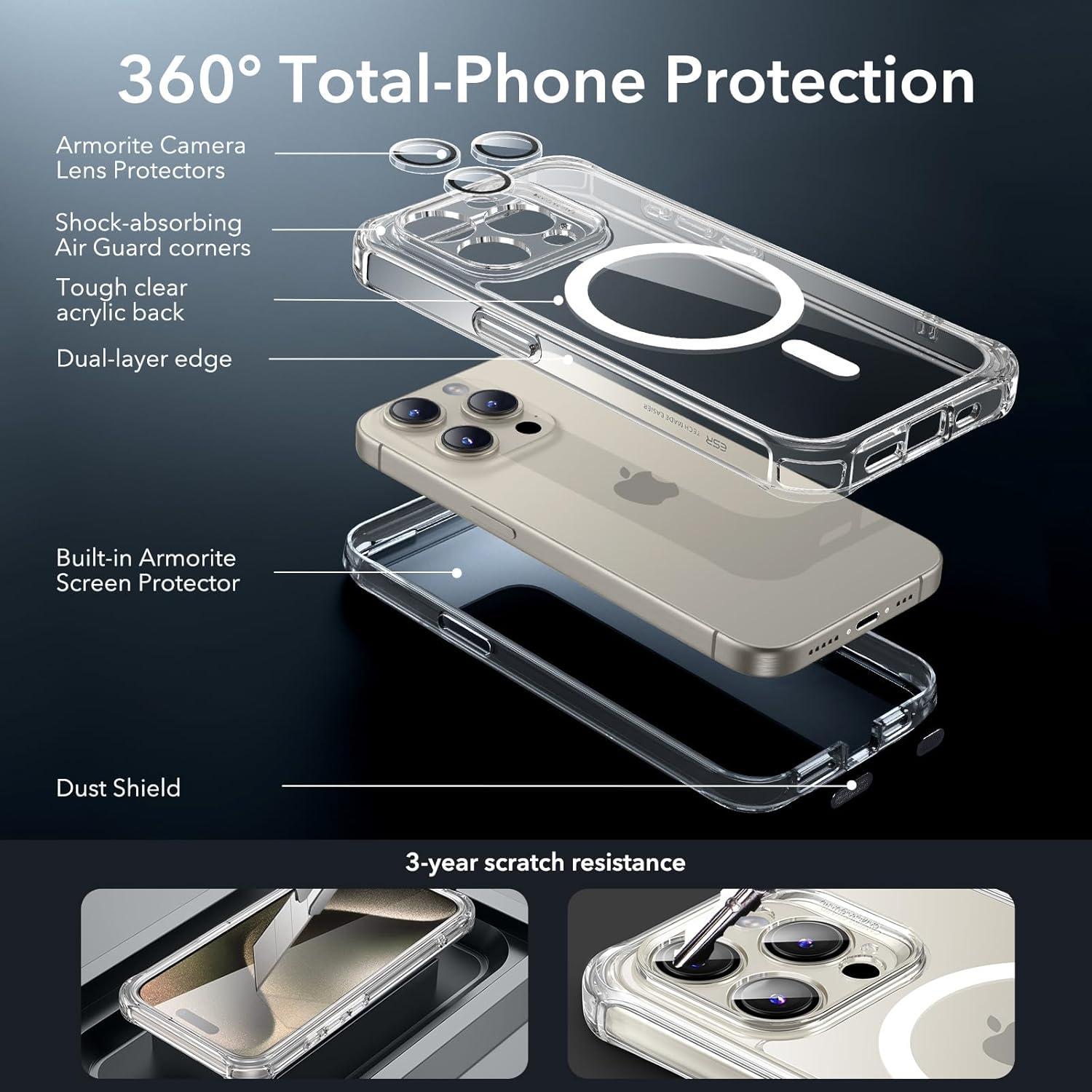 ESR iPhone 15 Pro Max Hülle MagSafe 360 Grad Schutzhülle Klar