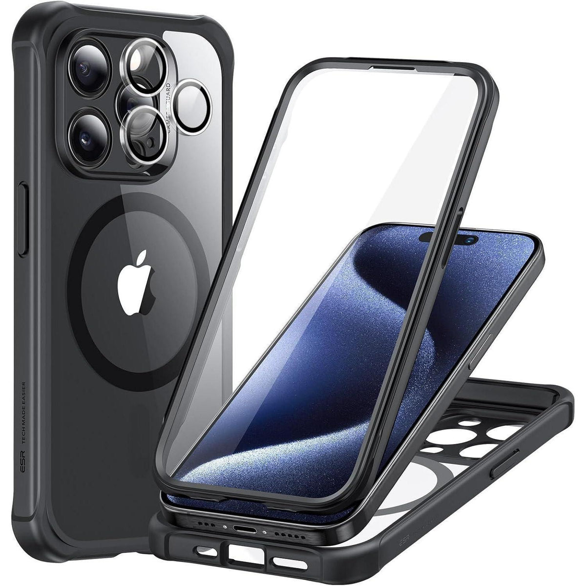 iPhone 15 Pro Max Hülle MagSafe 360° Schutz Klares Schwarz