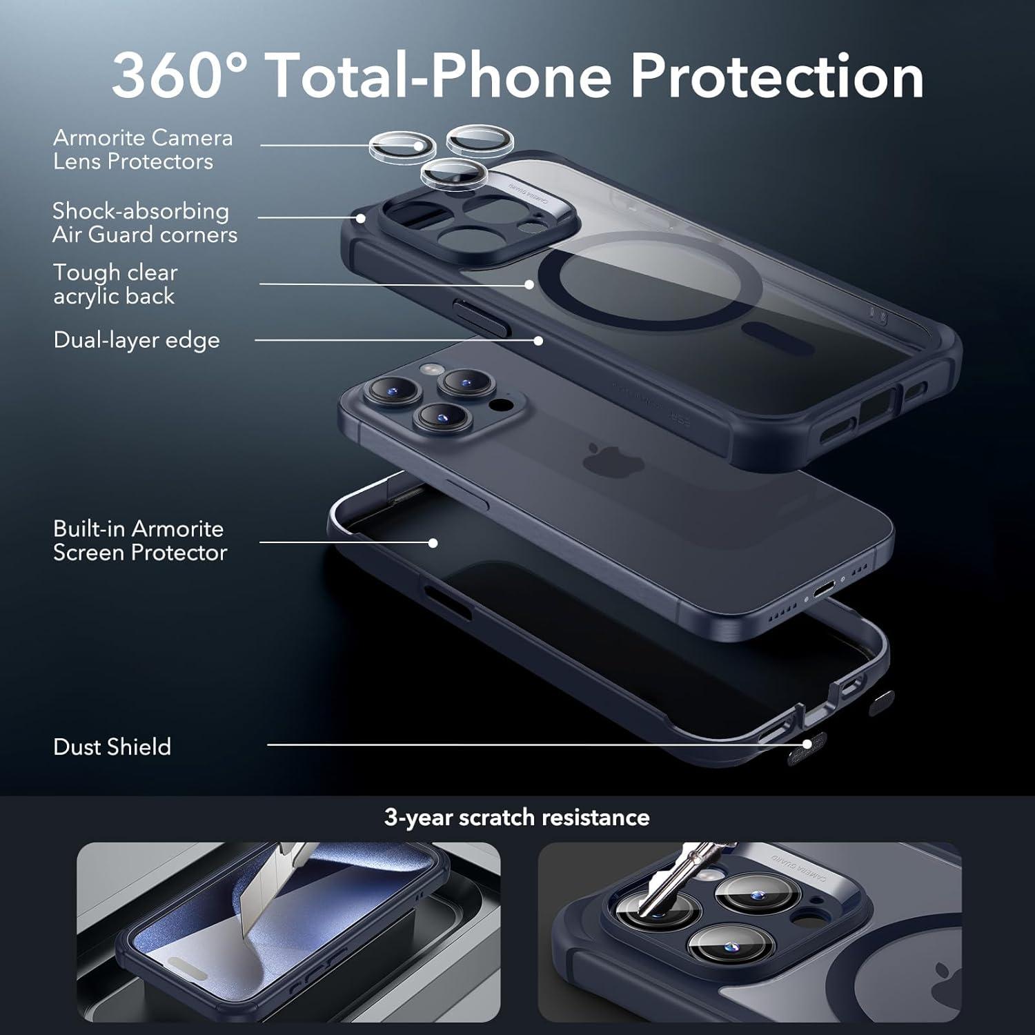 ESR iPhone 15 Pro Hülle MagSafe 360 Grad Schutzhülle Dunkelblau