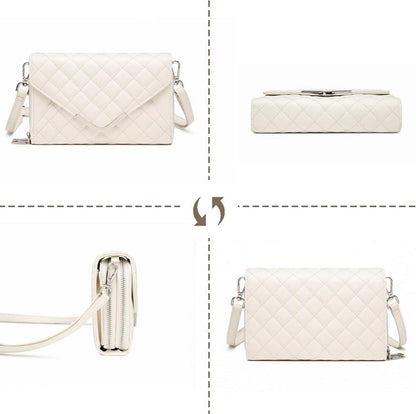 Damen Umhängetasche Klein Leder Gesteppt Crossbody Beige
