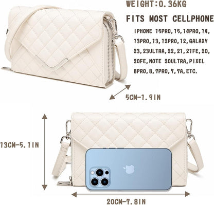 Damen Umhängetasche Klein Leder Gesteppte Tasche Crossbody Beige