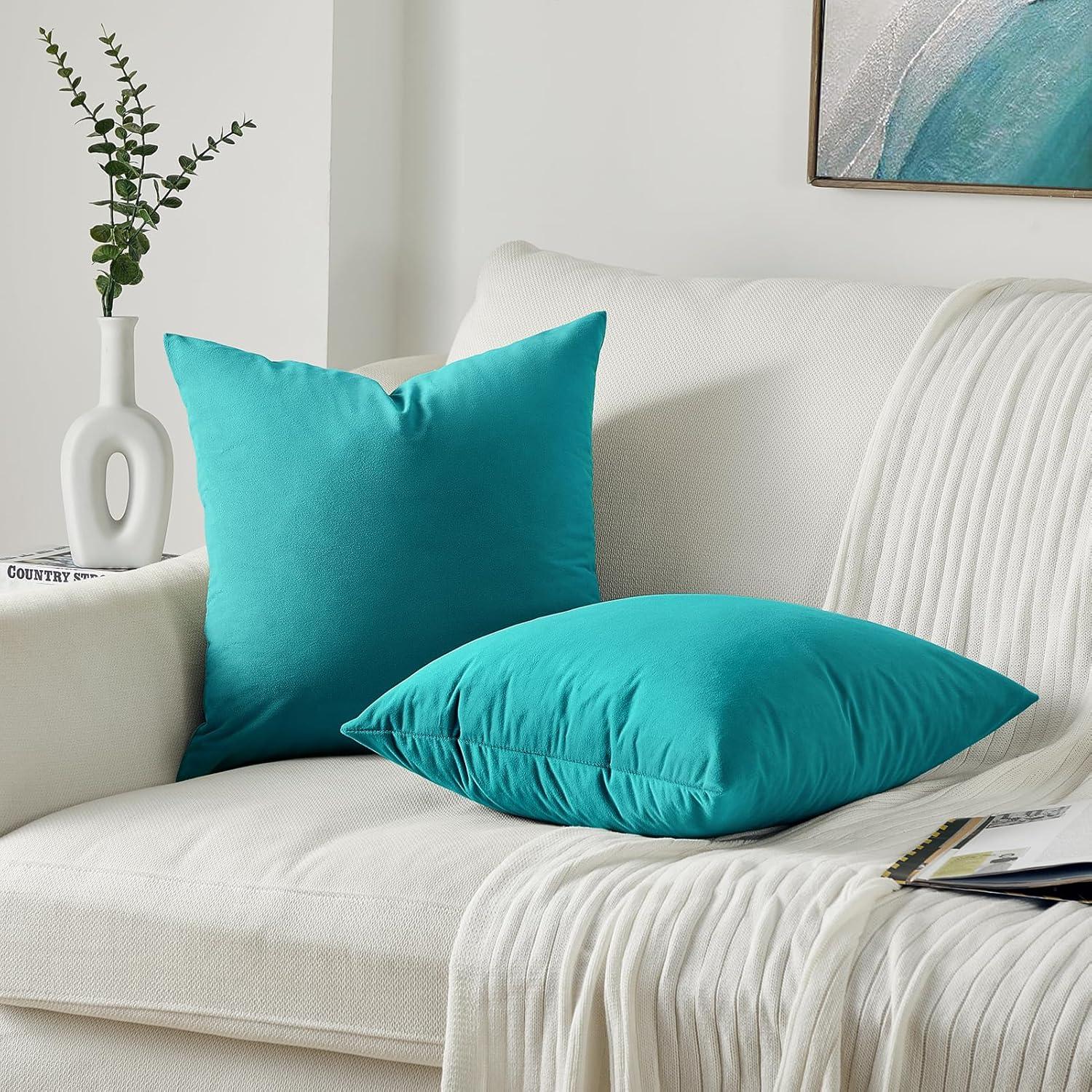 Kissenbezug 40x40cm Türkis Blau Samt 2er Set Sofakissen Wohnzimmer