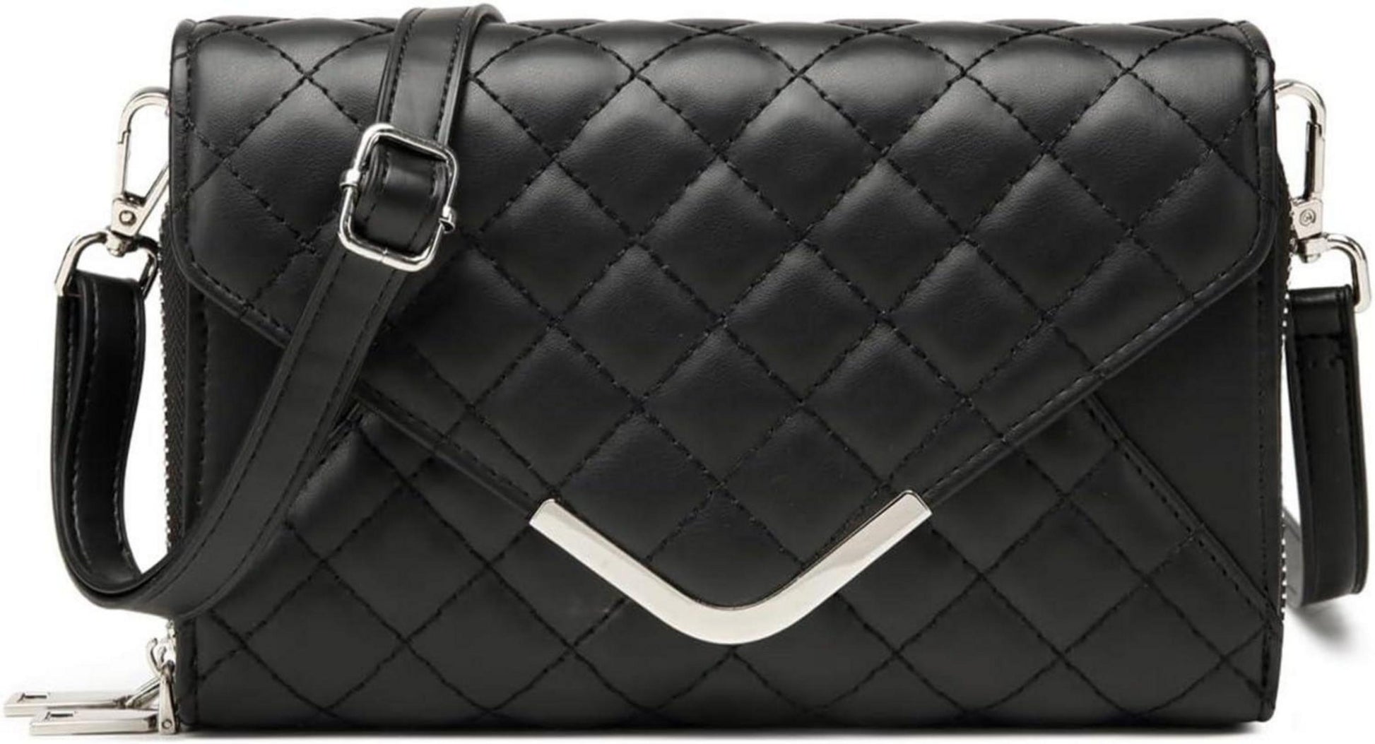 Gesteppte Damen Umhängetasche Vegan Leder Schwarz Crossbody Bag