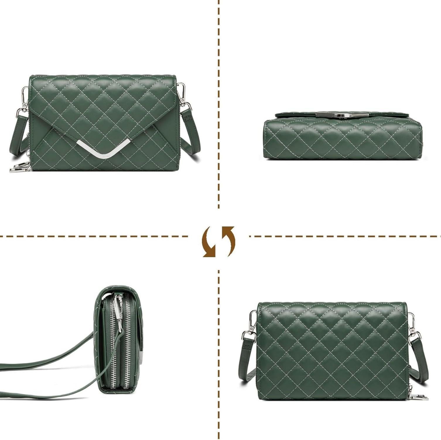 JANSBEN Damen Umhängetasche Klein Leder Gesteppte Schultertasche Vegan Crossbody Bag mit Kreditkartenfächern