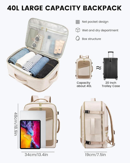 Handgepäck Rucksack Damen 40L, Reiserucksack Wasserdicht