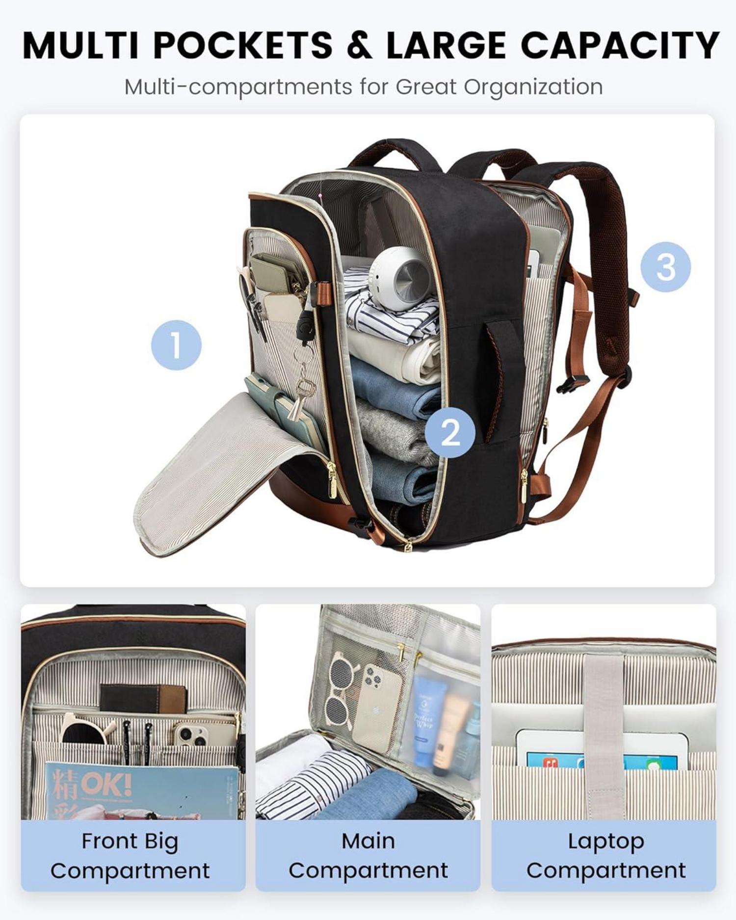 Handgepäck Rucksack Damen 17 Zoll Laptop Wasserdicht 40L - Carry on