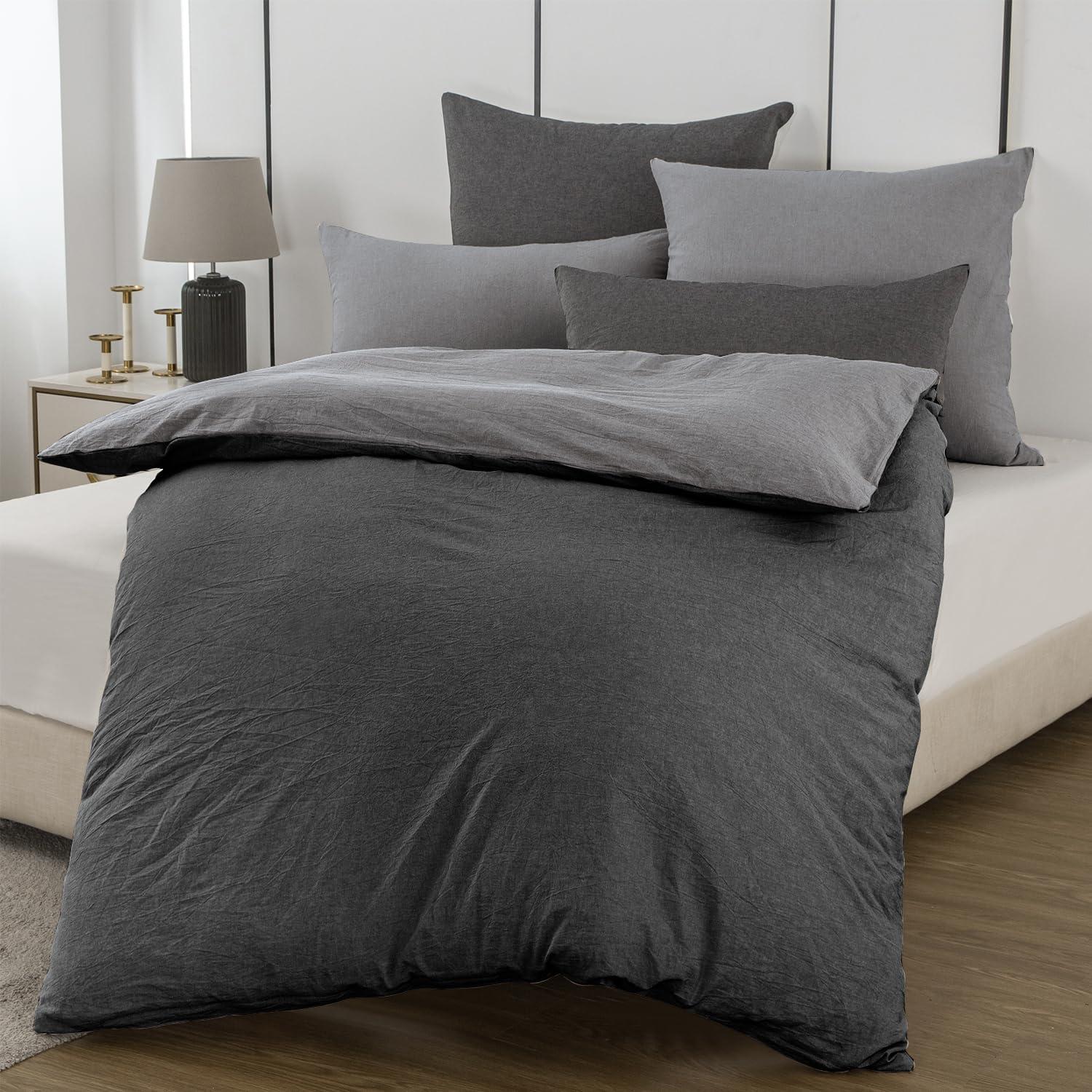 Premium Bettwäsche Set 135x200 Anthrazit Grau Baumwolle