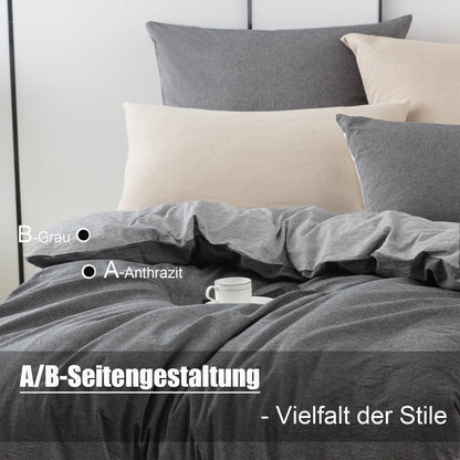 Premium Bettwäsche Set 135x200 Anthrazit Grau Baumwolle