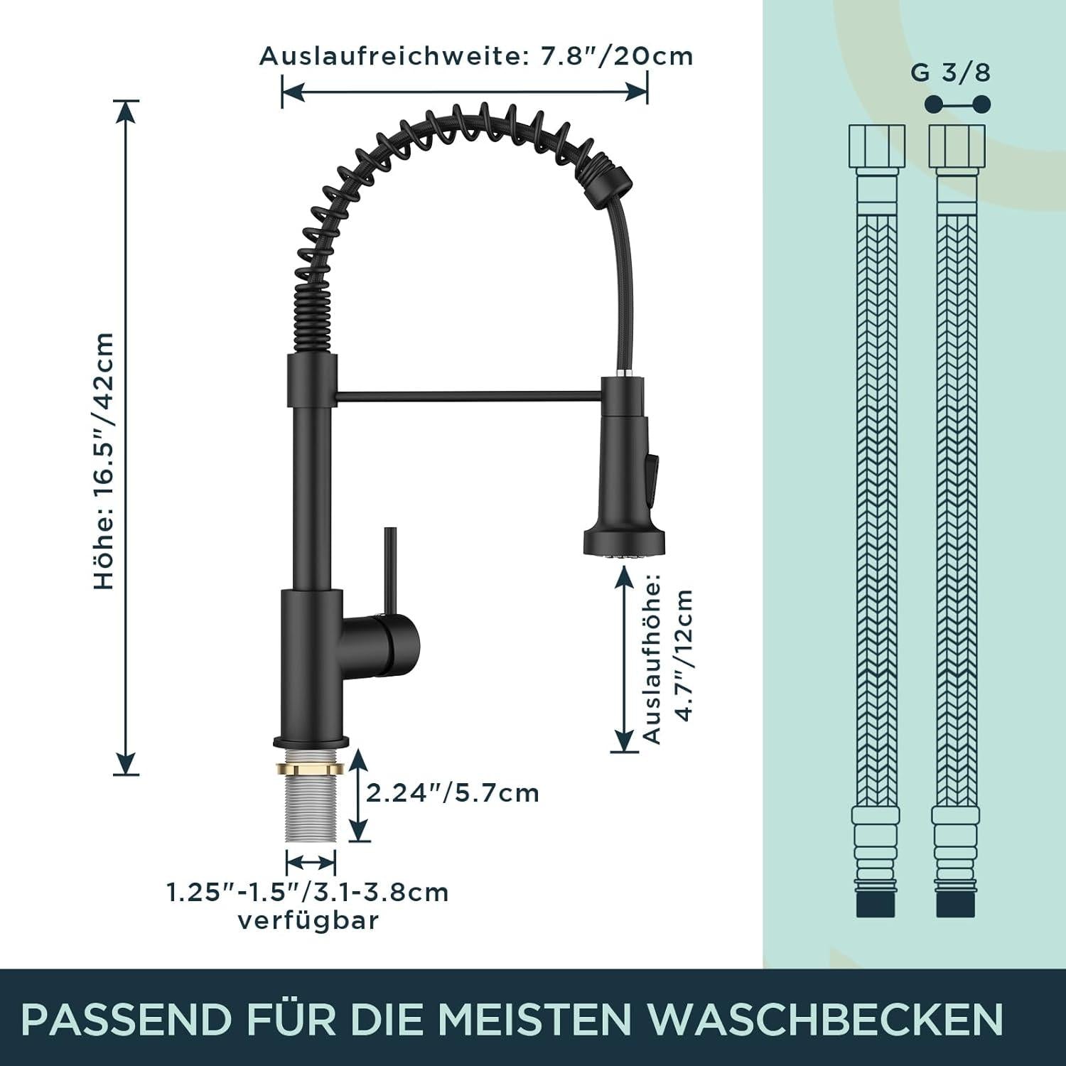 Moderne Schwarz Edelstahl Wasserhahn Küche Ausziehbar 360° Drehbar