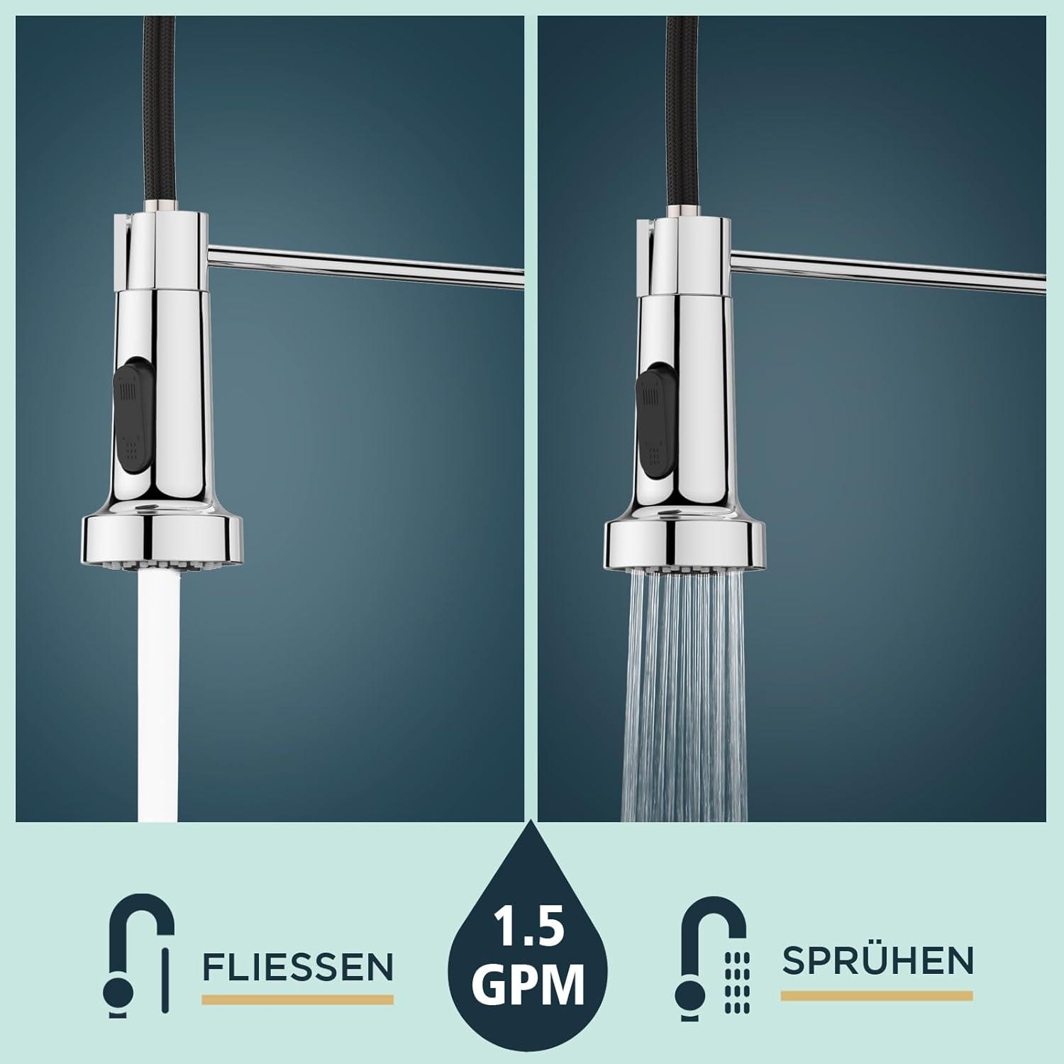 FORIOUS Wasserhahn Küche Edelstahl Ausziehbar 360°Drehbar