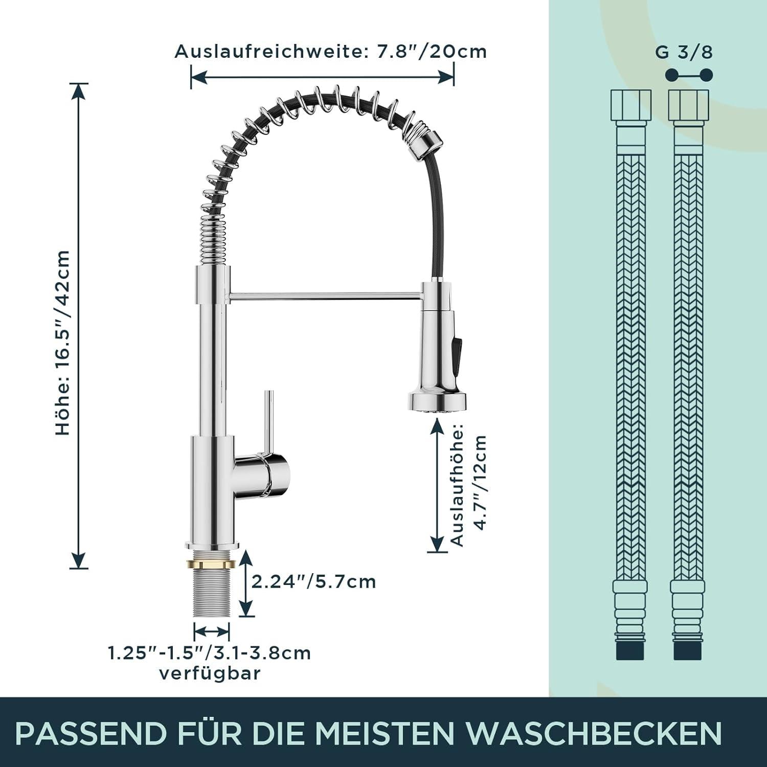 Ausziehbarer Wasserhahn Küche Edelstahl 360°Drehbar Brause Poliertes