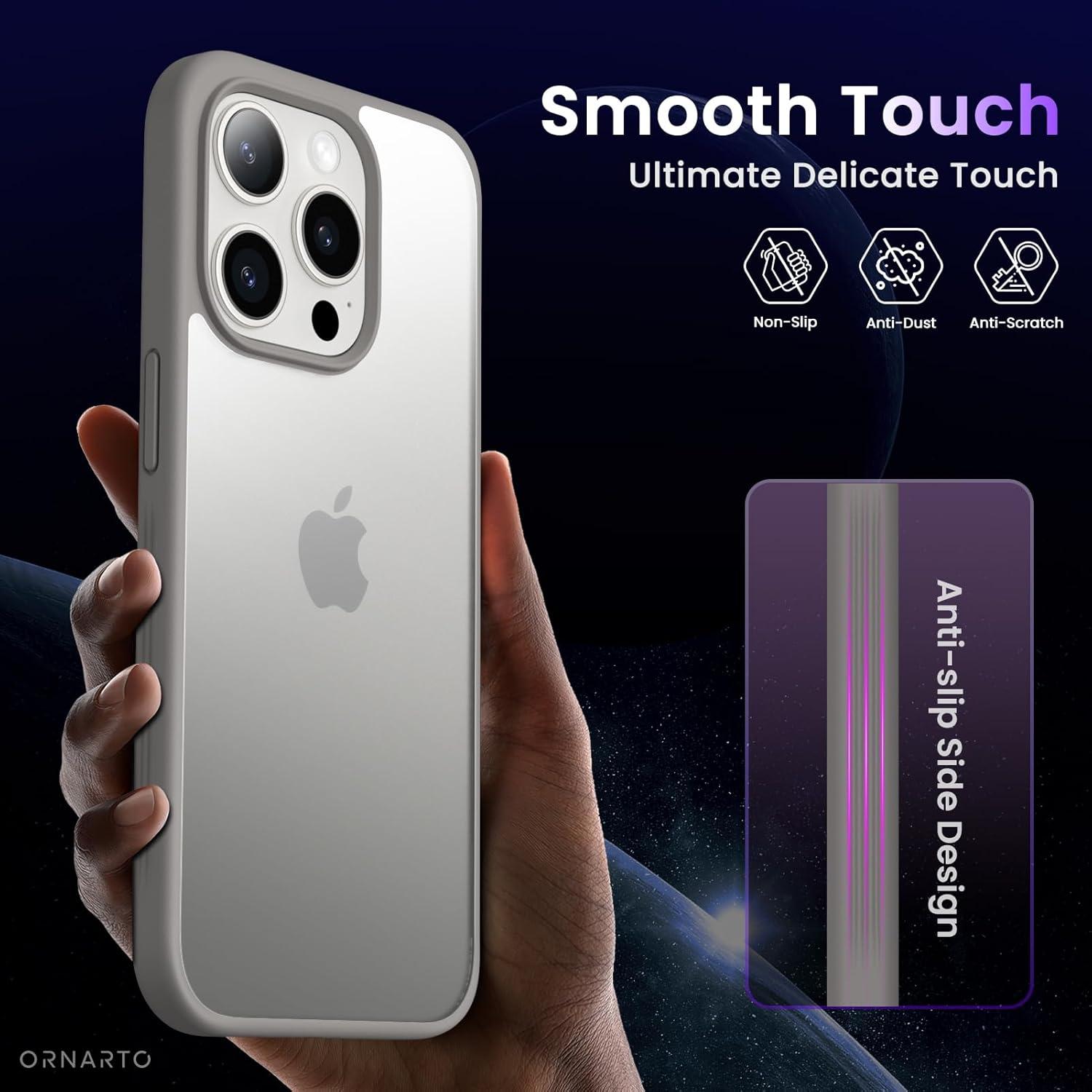 ORNARTO iPhone 15 Pro Hülle Matt Anti-Rutsch Hardcase Schutzhülle 6,1 Zoll grau