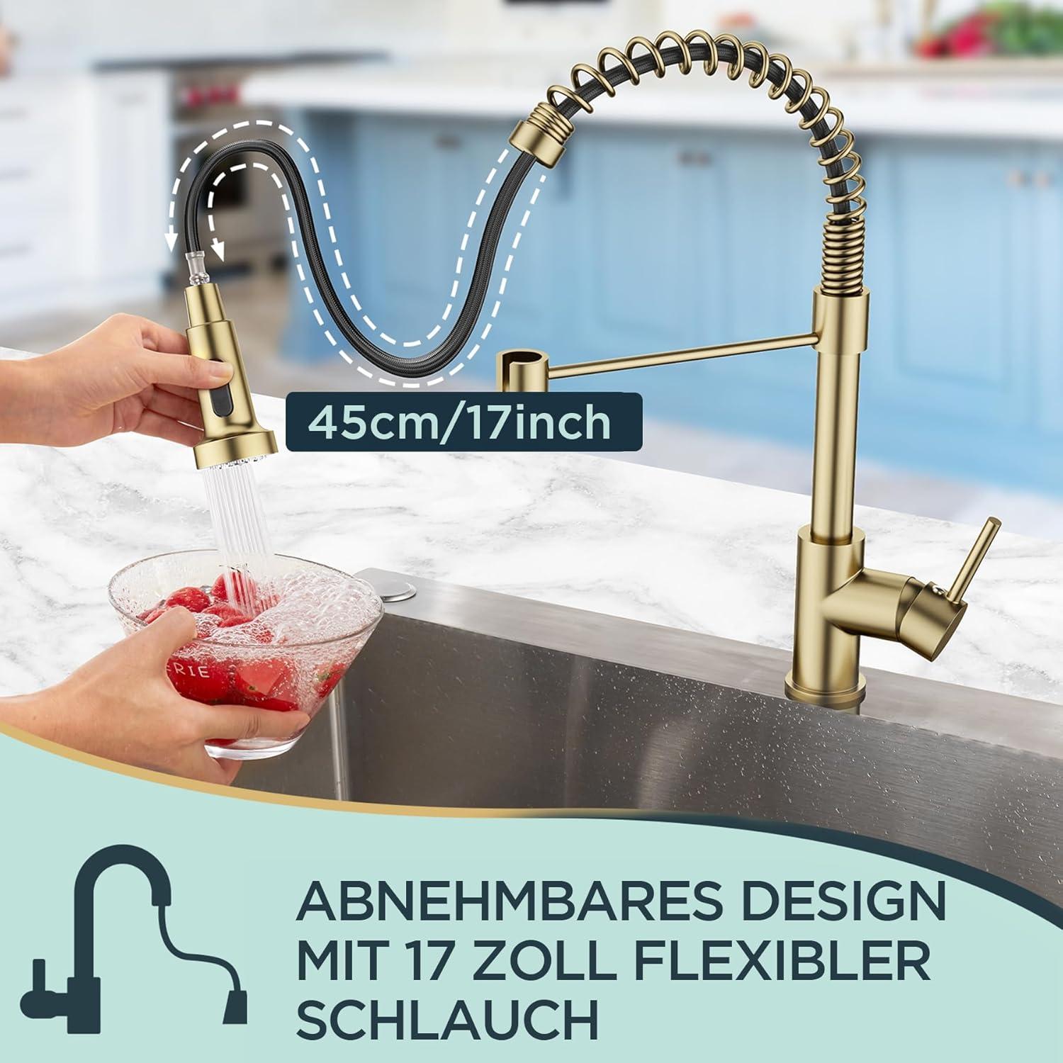 FORIOUS Küchenarmatur Edelstahl mit Brause, Einhebelmischer