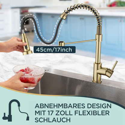 FORIOUS Küchenarmatur Edelstahl mit Brause, Einhebelmischer