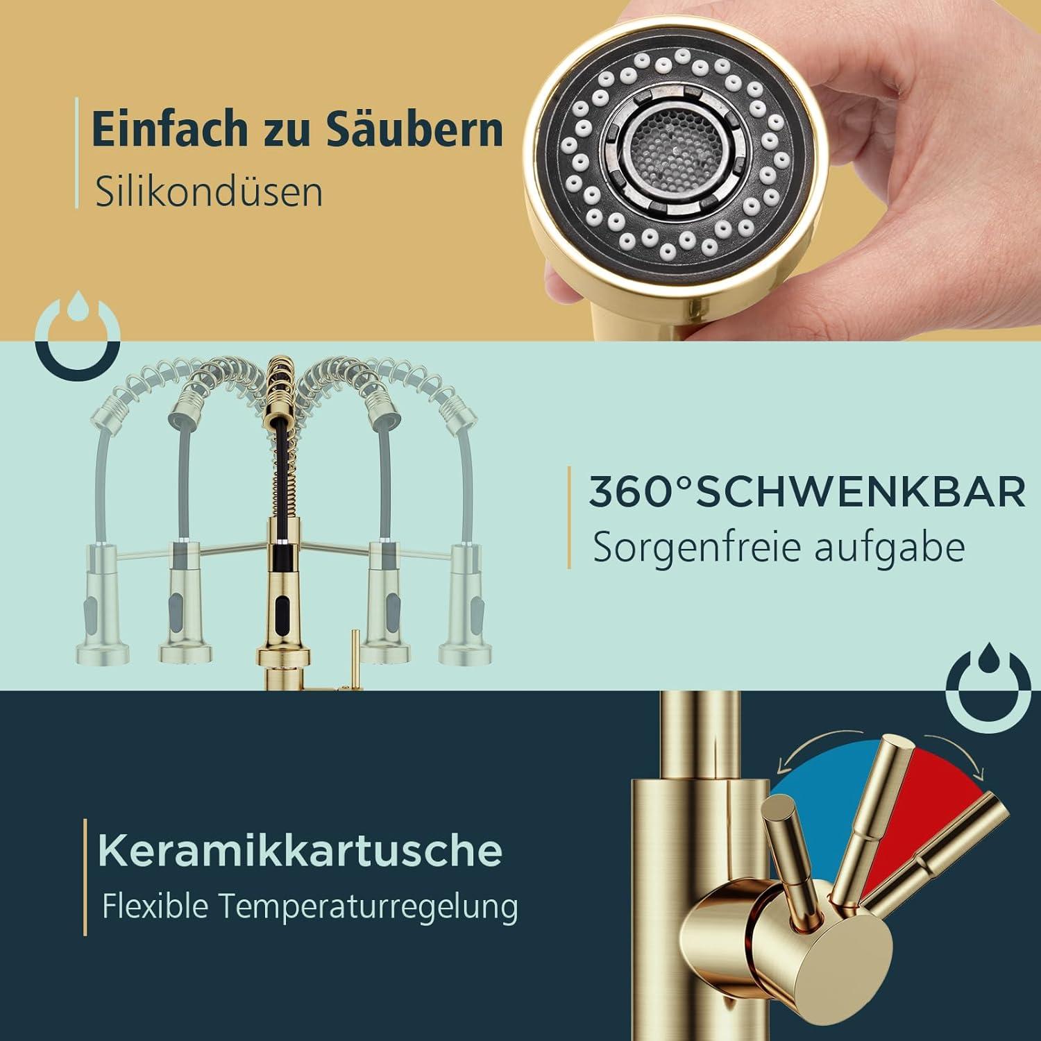 FORIOUS Edelstahl Küchenarmatur mit Brause 360° Drehbar Spültischarmatur
