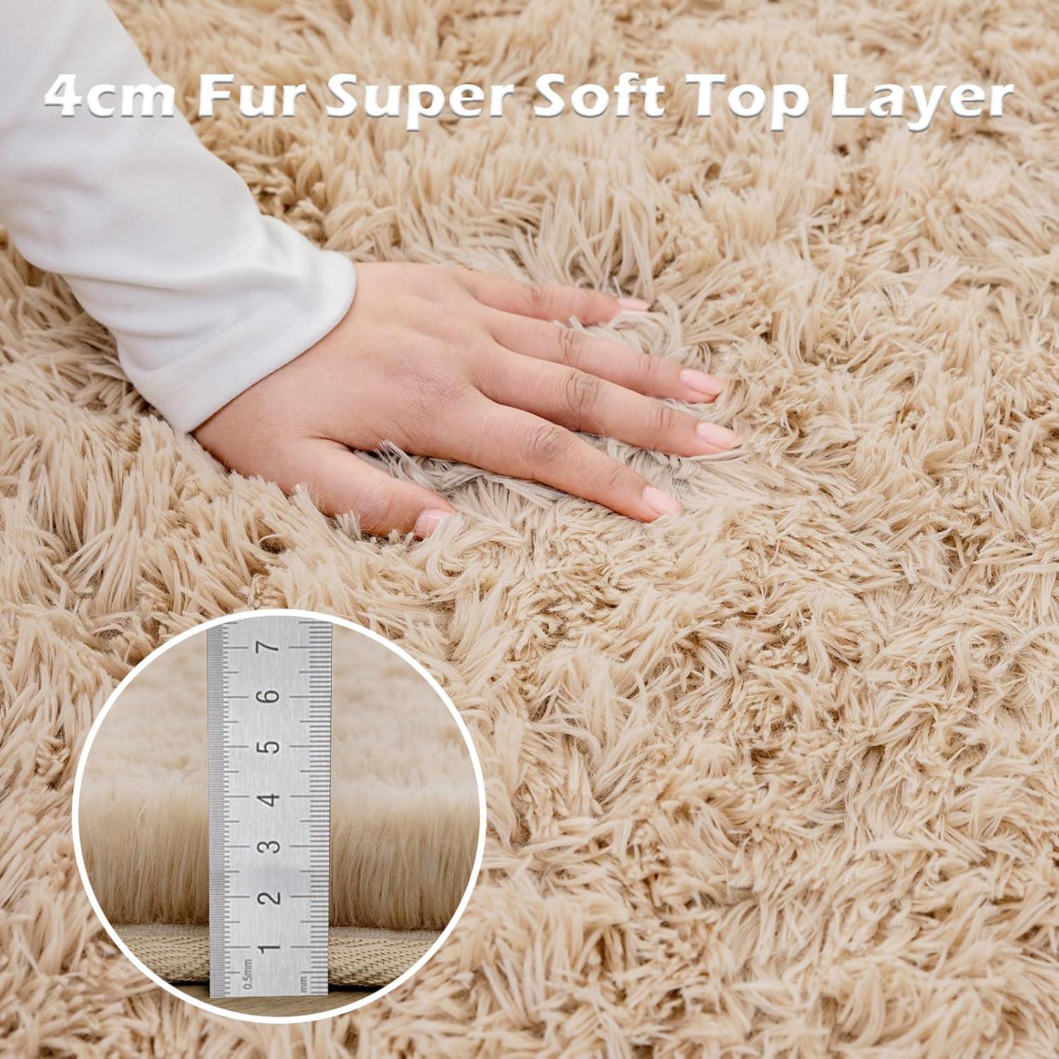 OMERAI Hochflor Shaggy Antirutsch Teppich Beige 90x150cm