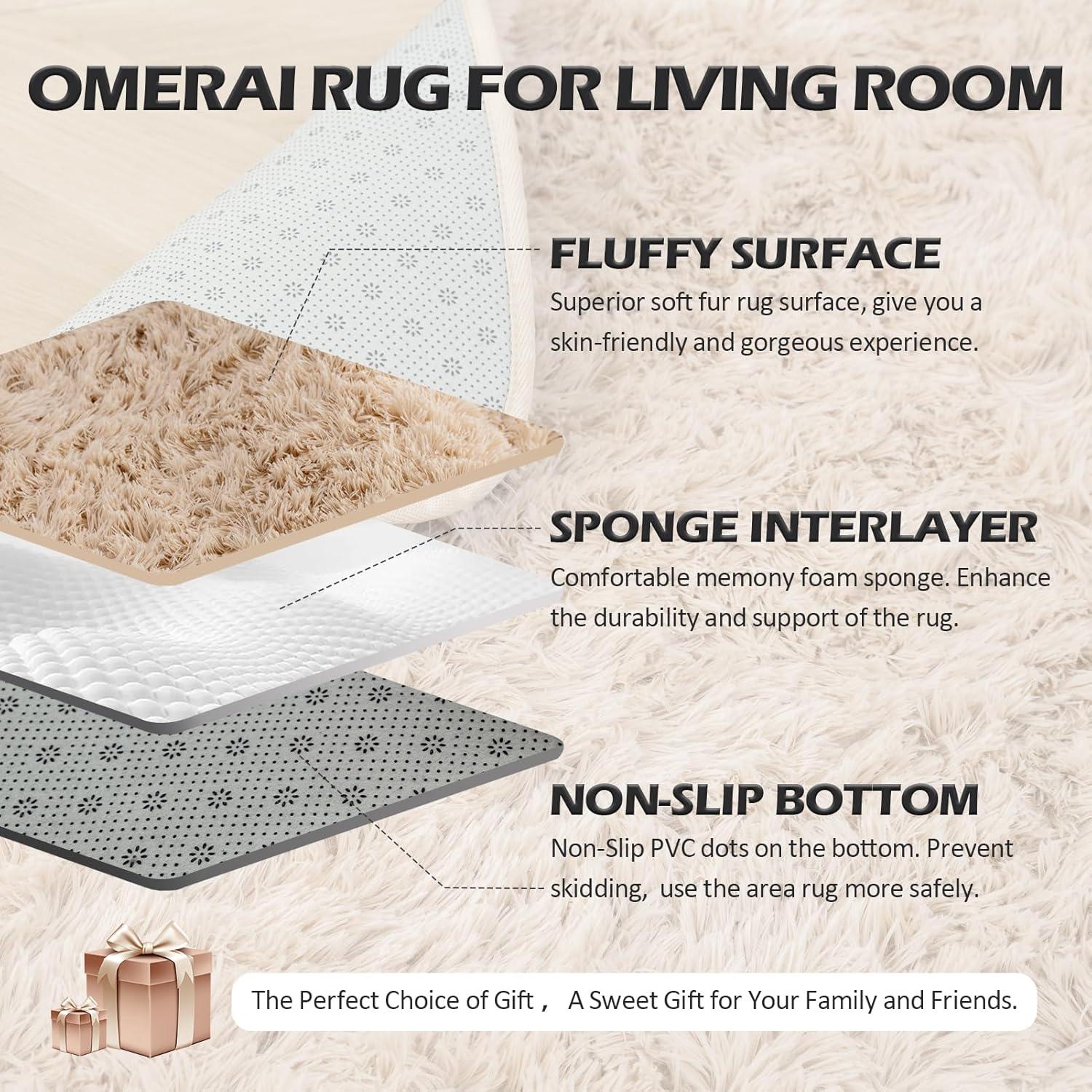 Wohnzimmer Teppich Beige Shaggy Hochflor Antirutsch 90x150cm