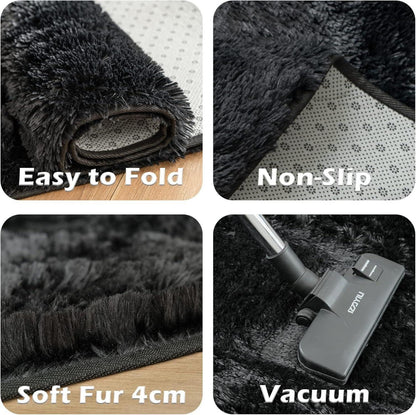 Moderner Hochflor Shaggy Teppich Schwarz 60x110cm