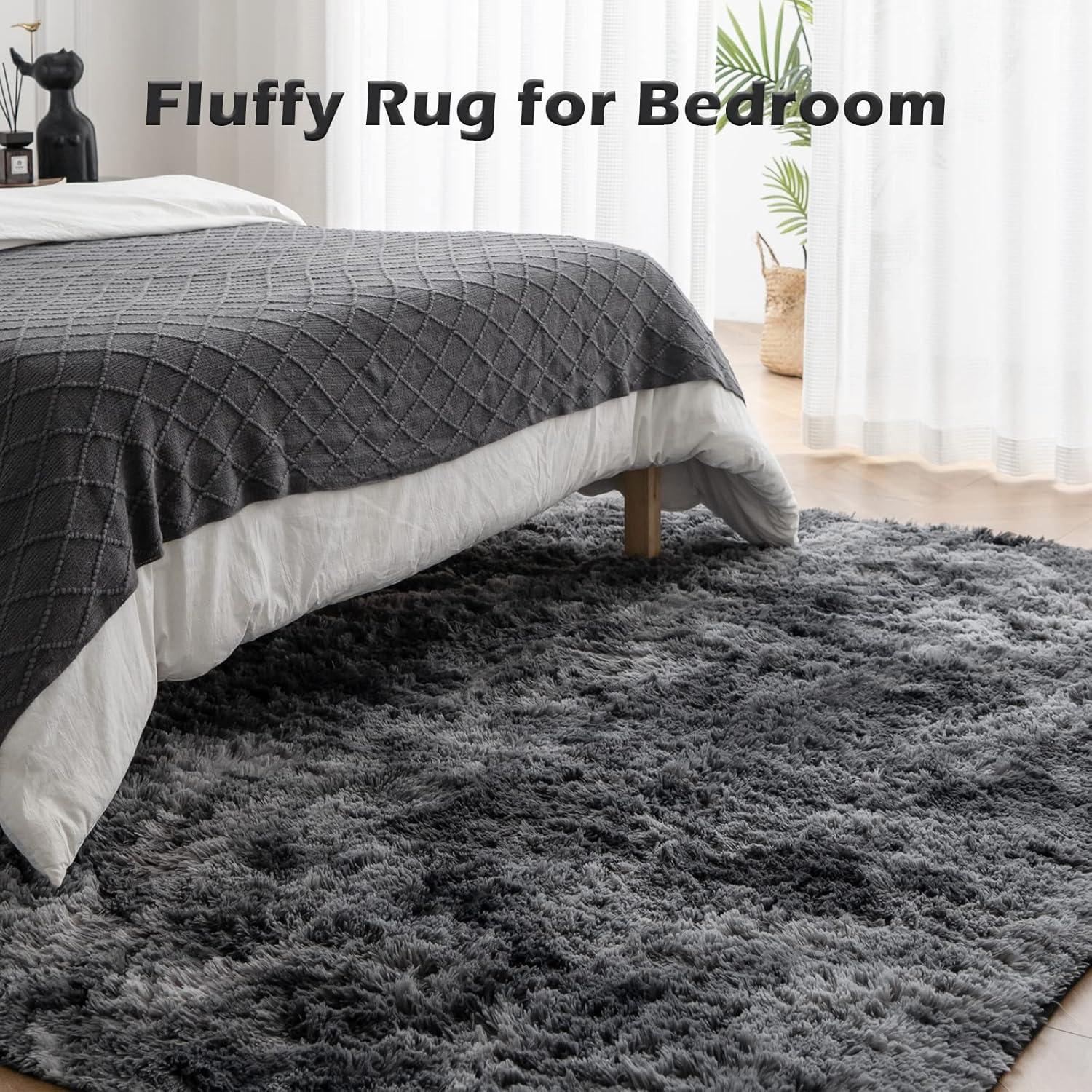 OMERAI Hochflor Shaggy Teppich 60x110cm Dunkelgrau waschbarer Antirutsch Teppich