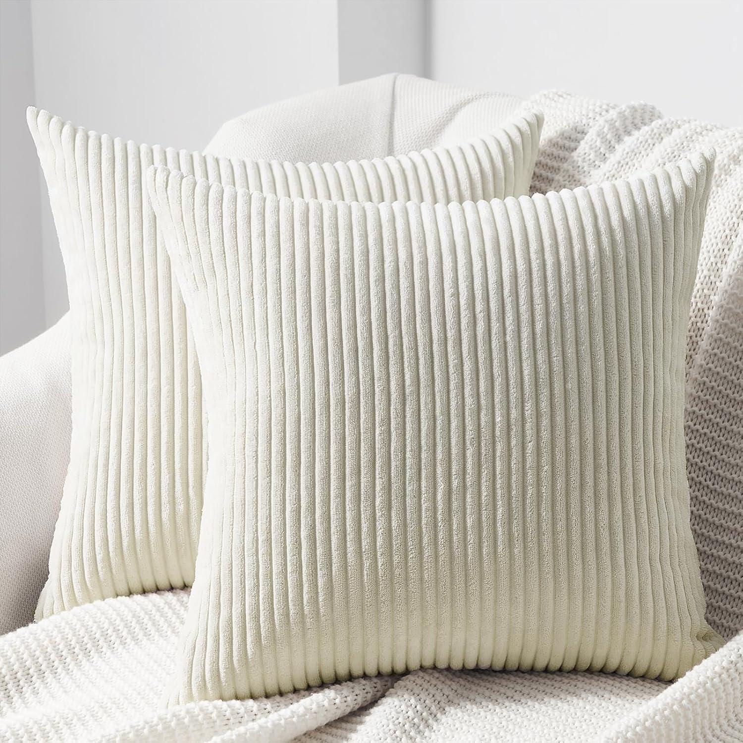 Kissenbezug 35x35cm 2er Set Gestreiftes Muster Kordsamt Cream