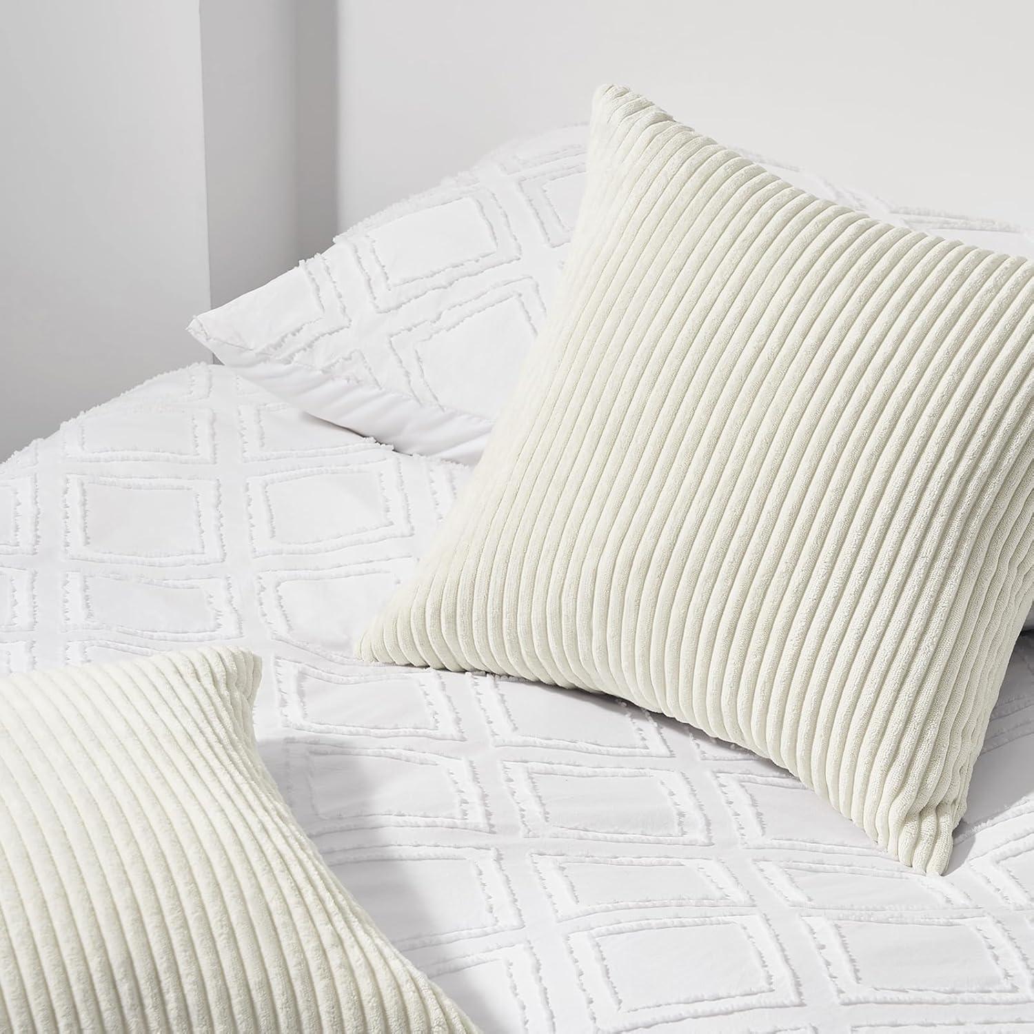 Kissenbezug 35x35 2er Set Creme beige gestreift Kordsamt Zierkissen