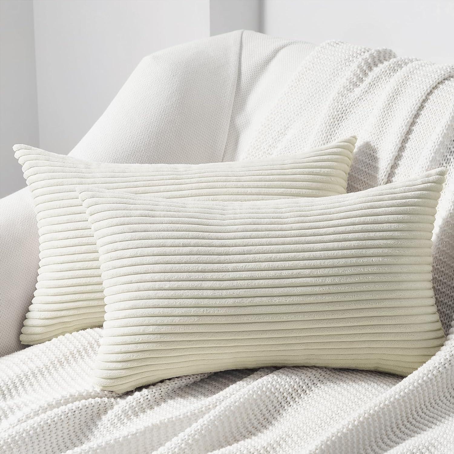 Kissenbezug 40x60 cm 2er Set Creme Kordsamt gestreiftes Muster Sofa