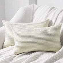Kissenbezug 40x60 cm 2er Set Creme Kordsamt gestreiftes Muster Sofa