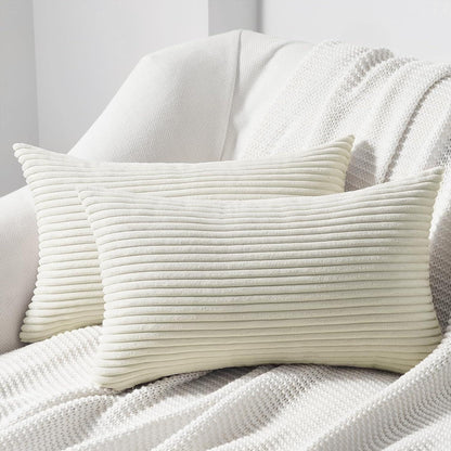 Kissenbezug 40x60 cm 2er Set Creme Kordsamt gestreiftes Muster Sofa