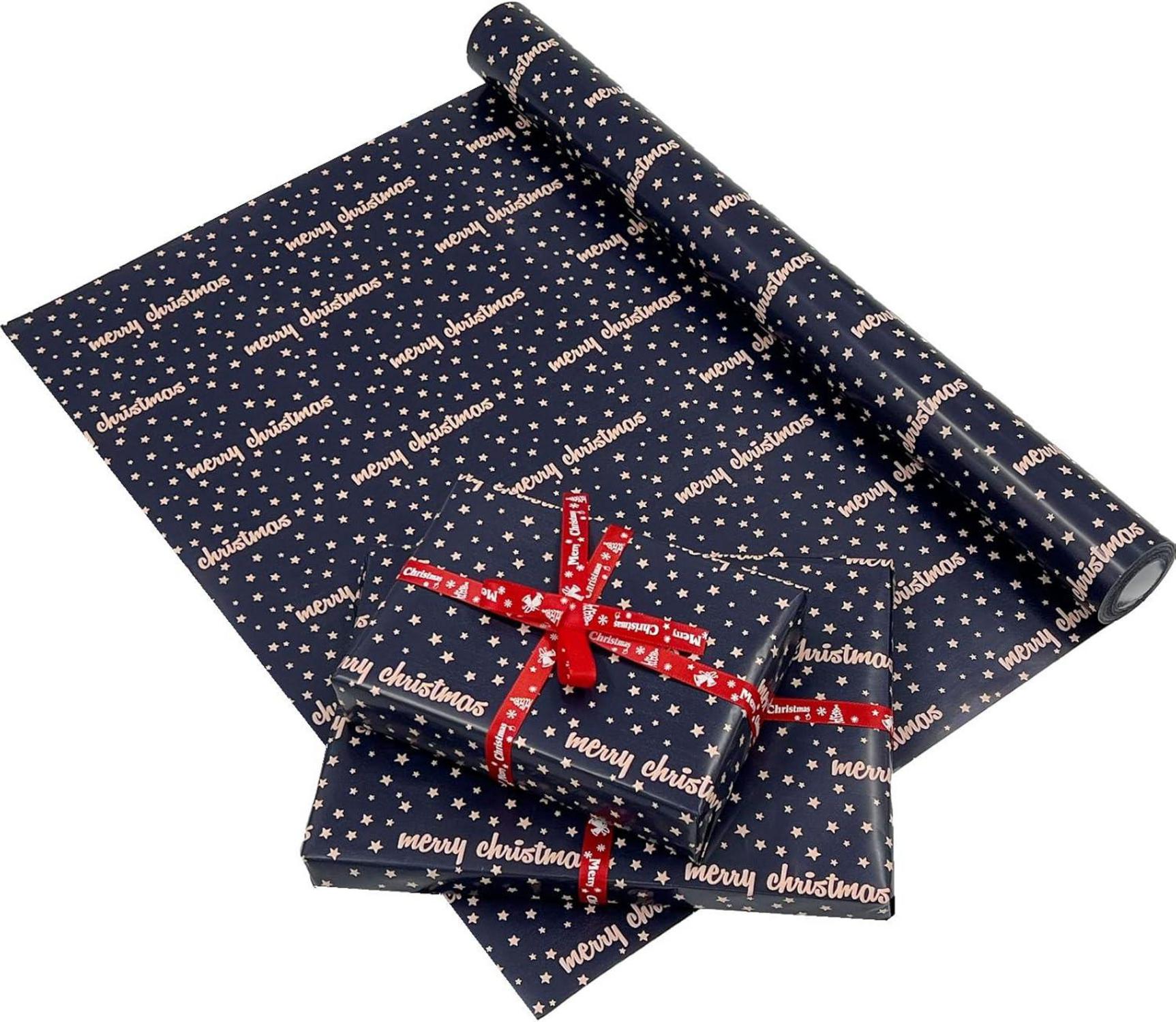 Weihnachts-Geschenkpapierrolle mit Sternen, 43 cm x 15 m